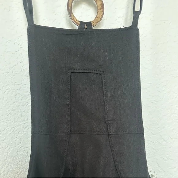 Anthropologie Midi Black Strappy Modern Pinafore Cotton Blend Apron Dress Size 8 - Picture 7 of 15